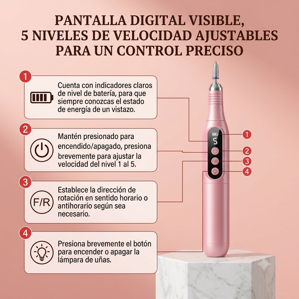 Dremel de Uñas Inalámbrico Luz LED