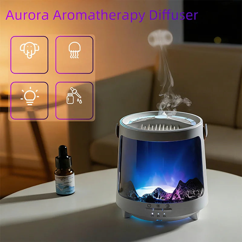 Realistic Flame Aroma Diffuser Colorful Aurora Humidifier Home Fragrance Machine Ultrasonic Essential Oil Sprayer for Gifts