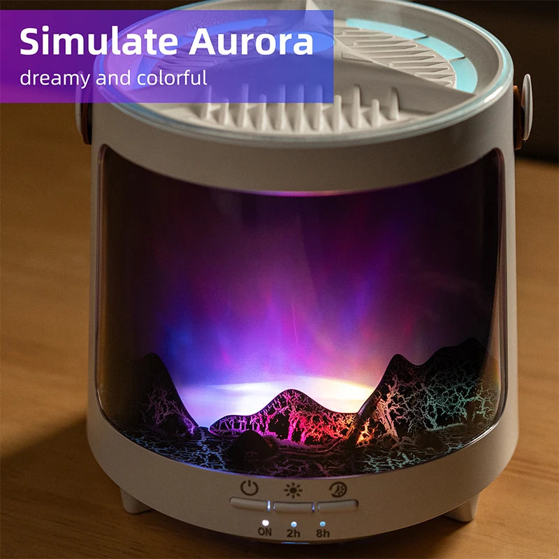 Realistic Flame Aroma Diffuser Colorful Aurora Humidifier Home Fragrance Machine Ultrasonic Essential Oil Sprayer for Gifts